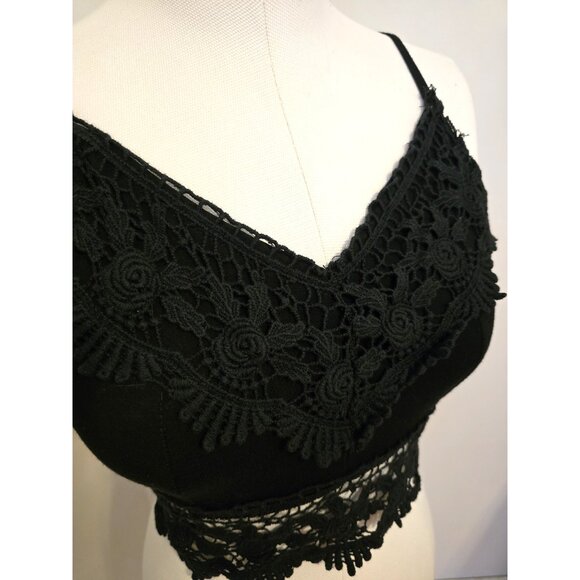 Womens Black Lace Trim Cami Crop Top Zip Up Bralette V-Neck Casual Beach Sz M - Picture 3 of 5